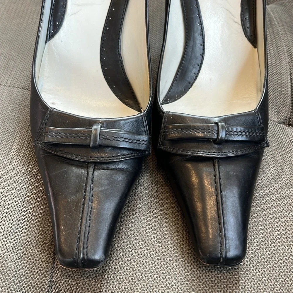 🇪🇸🐠 Arturo Chiang Black Leather Bow Pumps Size 5 | Classic Square Toe Heels